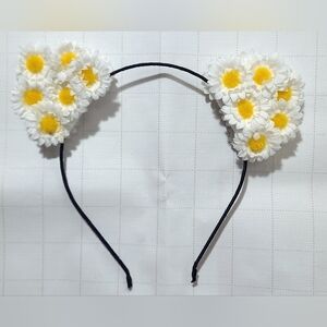 White Yellow Daisy Flower Floral Cat Ears Headband